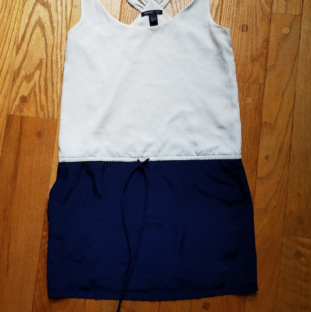 Navy blue and cream dress